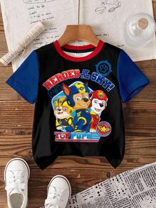 SHEIN | PAW Patrol 小男孩卡通印花休閒圓領短袖T恤 - 白色 - 查看 7