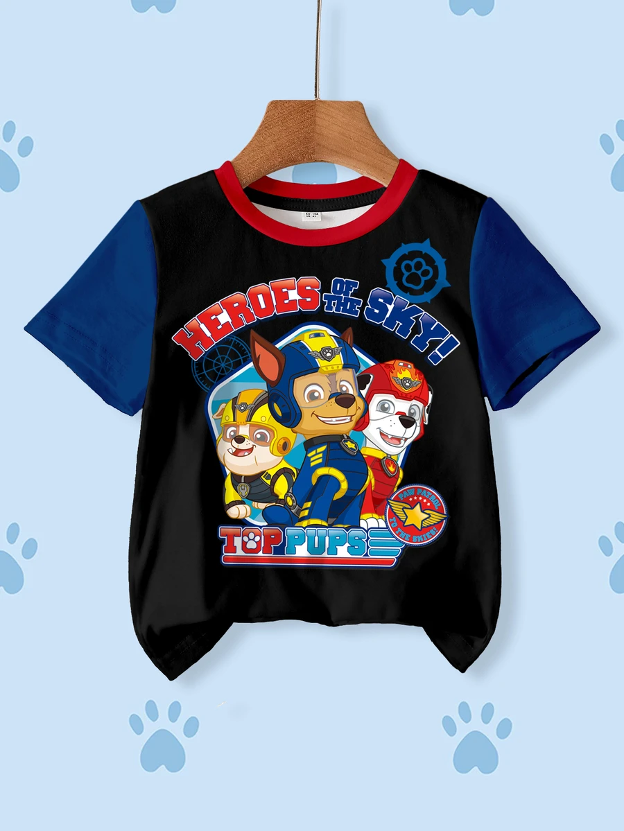 SHEIN | PAW Patrol 小男孩卡通印花休閒圓領短袖T恤 - 白色 - 查看 1