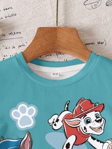 SHEIN | PAW Patrol 男童可爱狗狗印花圆领短袖T恤，夏季 - 白色 - 查看 3