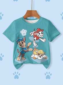 SHEIN | PAW Patrol 男童可爱狗狗印花圆领短袖T恤，夏季 - 白色 - 查看 1
