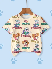 SHEIN | PAW Patrol 女童夏季休閒卡通印花短袖T恤 - 白色 - 查看 1