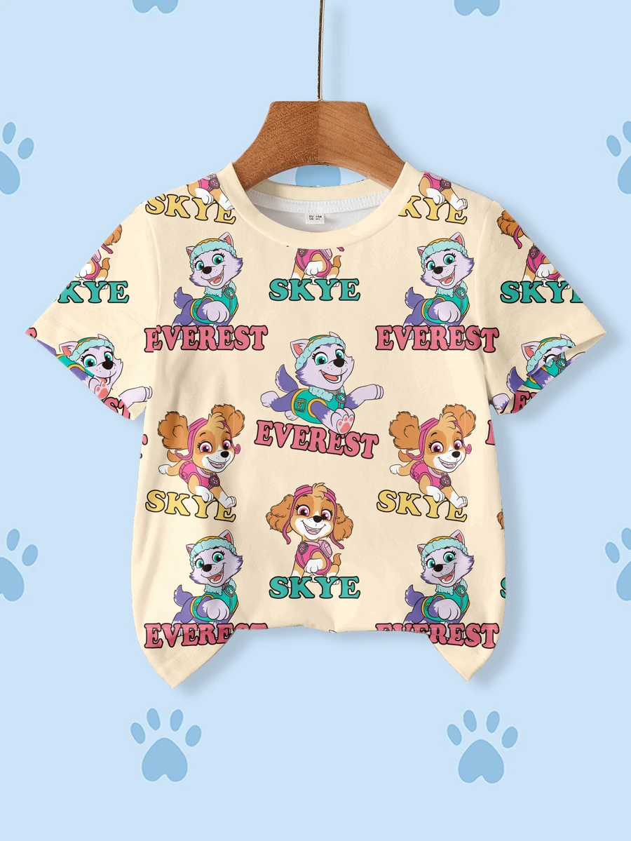 SHEIN | PAW Patrol 女童夏季休閒卡通印花短袖T恤 - 白色 - 查看 1