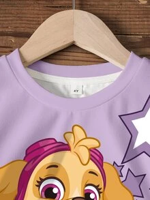 SHEIN | PAW Patrol 女童卡通印花短袖T恤與星星印花短褲休閒套裝 - 白色 - 查看 3