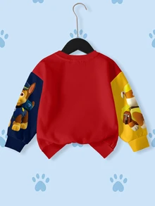 SHEIN | PAW Patrol 男童卡通图案撞色圆领长袖套头卫衣 - 白色 - 查看 2