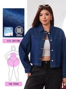 Solflare Plus Size Women's Autumn/Winter Navy Blue Long Sleeve Denim Jacket Formal Vacation Casual Baggy 90s - Blue - View 2