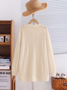 SHEIN Tween Girl Casual Knit Kids Solid Color Long Sleeve Autumn Cardigan - Apricot - View 8