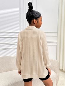 SHEIN Tween Girl Casual Knit Kids Solid Color Long Sleeve Autumn Cardigan - Apricot - View 7