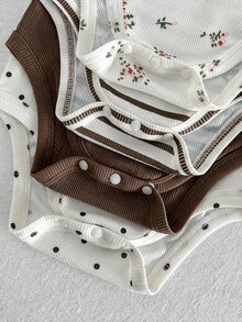 Cozy Pixies Baby Girls Bodysuits Knit Printed Floral Striped Solid Polka Dot Pattern Round Neck Long Sleeve Romper Set 4-Piece Set Buy 1 Get 3 Free 4 Different Colors Each 1 Piece Comfortable Nordic Style Nordic Color Palette - Multicolor - View 3