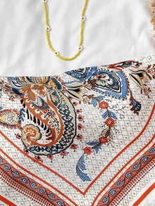 SHEIN Polyester Strapless Geometric Tank Top In White,Perfect For Summer Vacations Tops Teen Girls Aesthetic Paisley Print Bandana - White - View 6
