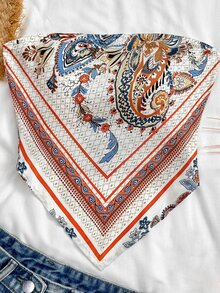 SHEIN Polyester Strapless Geometric Tank Top In White,Perfect For Summer Vacations Tops Teen Girls Aesthetic Paisley Print Bandana - White - View 3