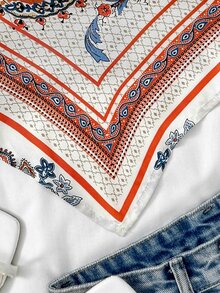 SHEIN Polyester Strapless Geometric Tank Top In White,Perfect For Summer Vacations Tops Teen Girls Aesthetic Paisley Print Bandana - White - View 5