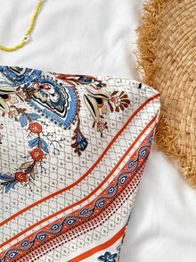 SHEIN Polyester Strapless Geometric Tank Top In White,Perfect For Summer Vacations Tops Teen Girls Aesthetic Paisley Print Bandana - White - View 7