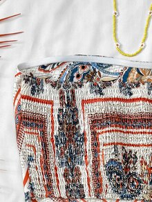 SHEIN Polyester Strapless Geometric Tank Top In White,Perfect For Summer Vacations Tops Teen Girls Aesthetic Paisley Print Bandana - White - View 8