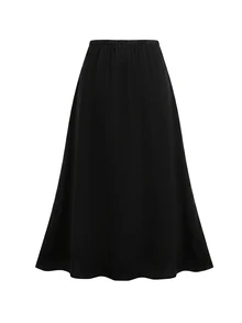SHEIN Teen Girl Teen Girls Woven Black Drawstring Casual Skirt - Black - View 3
