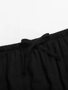 SHEIN Teen Girl Teen Girls Woven Black Drawstring Casual Skirt - Black - View 7