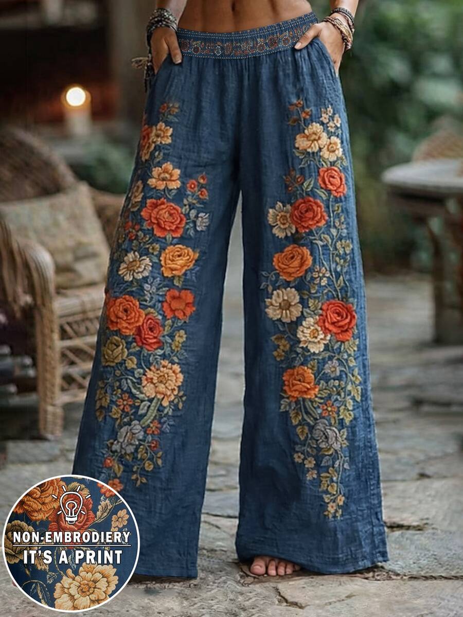 Selamara Women's Casual Floral Print Wide Leg Long Pants For Vacation - Multicolor - View 1