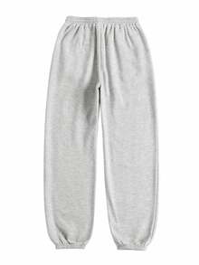 SHEIN PETITE CURVE 大尺碼女款純色抽繩腰休閒百搭日常長褲 冬季 - 淺灰色 - 查看 5