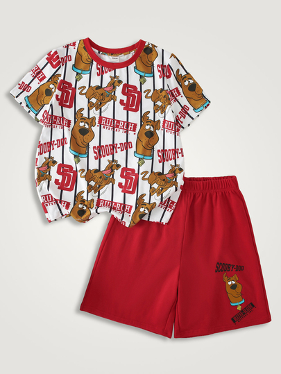 SCOOBY-DOO X SHEIN Tween Boy Cartoon Print T-Shirt And Shorts Set