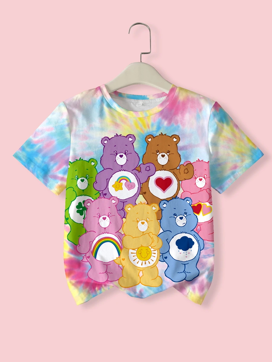 SHEIN X Care Bears 青少年女孩卡通印花圓領短袖休閒T恤 - 白色 - 查看 1