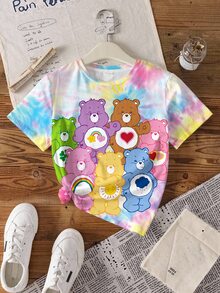 SHEIN X Care Bears 青少年女孩卡通印花圓領短袖休閒T恤 - 白色 - 查看 3