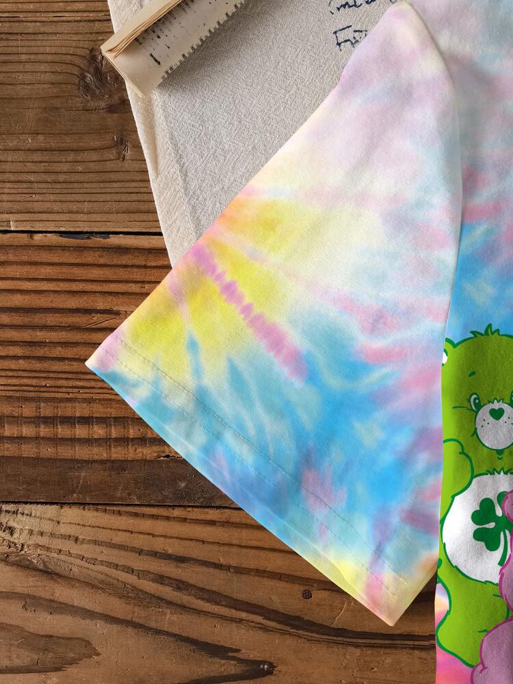 SHEIN X Care Bears تي شيرت كاجوال بطبعة كرتونية برقبة دائرية وأكمام قصيرة للفتيات المراهقات - أبيض - مشاهدة 6