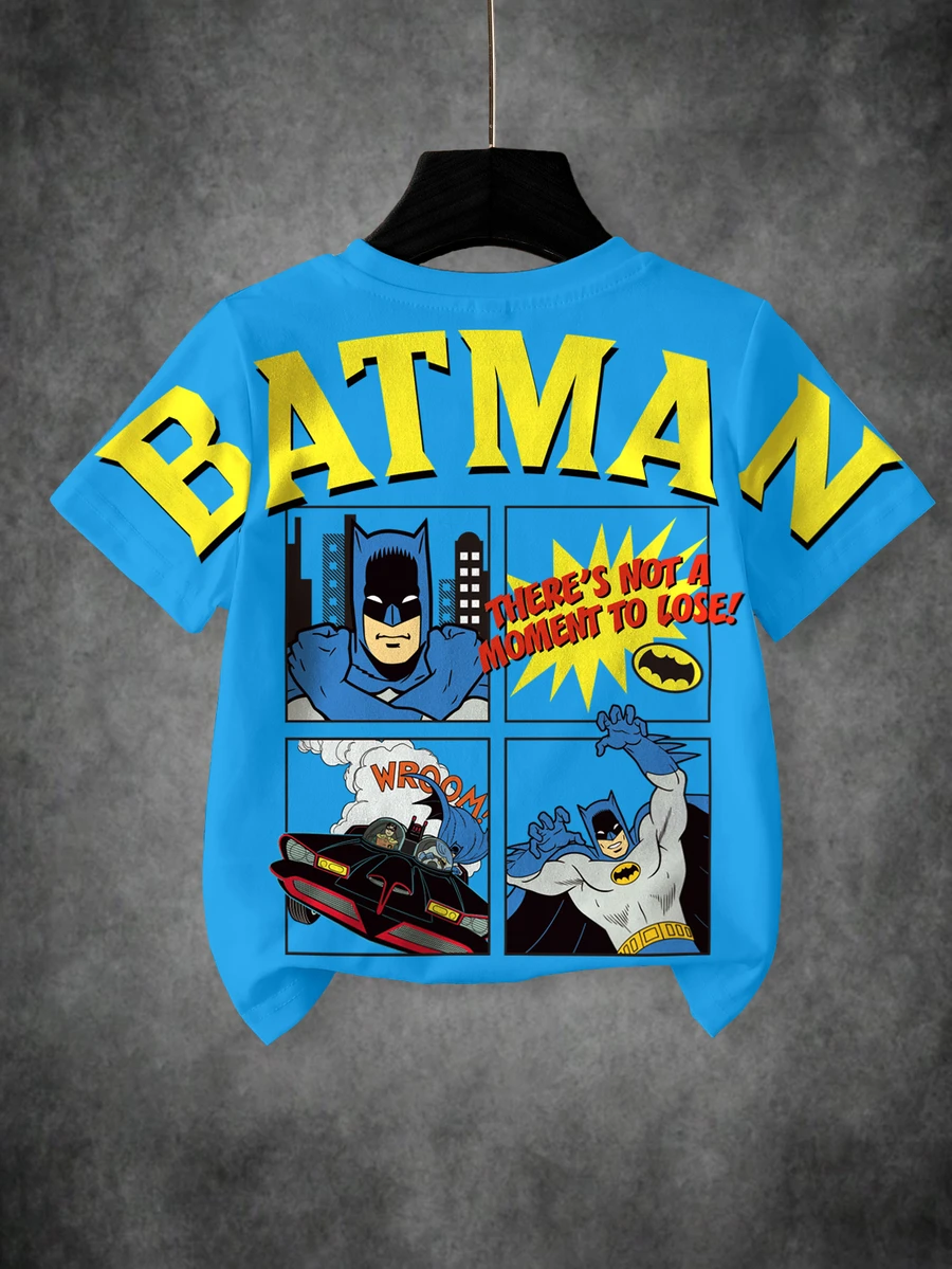 BATMAN X SHEIN 小男孩字母卡通印花休閒日常短袖T恤 - 白色 - 查看 1