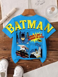BATMAN X SHEIN 小男孩字母卡通印花休閒日常短袖T恤 - 白色 - 查看 7