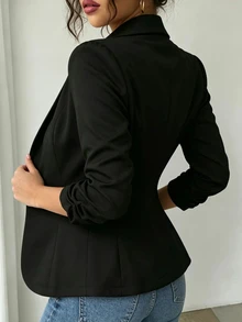 Elenzga Blazer elegante de verano para mujer, minimalista de alta gama, ropa de oficina de verano, estilo profesional de verano para ir al trabajo, look de lujo sofisticado de verano, estilo elegante de verano, blazer ligero de talla grande para mujer - Negro - Ver 2
