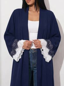 Veilorie Women's Elegant Lace Patchwork Abaya - Navy Blue - View 10