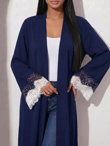 Veilorie Women's Elegant Lace Patchwork Abaya - Navy Blue - View 3