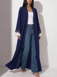 Veilorie Women's Elegant Lace Patchwork Abaya - Navy Blue - View 4