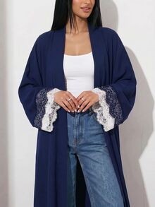 Veilorie Women's Elegant Lace Patchwork Abaya - Navy Blue - View 8