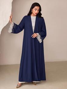 Veilorie Women's Elegant Lace Patchwork Abaya - Navy Blue - View 12