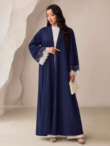 Veilorie Women's Elegant Lace Patchwork Abaya - Navy Blue - View 5