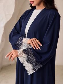 Veilorie Women's Elegant Lace Patchwork Abaya - Navy Blue - View 7