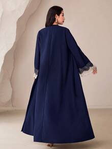 Veilorie Women's Elegant Lace Patchwork Abaya - Navy Blue - View 2