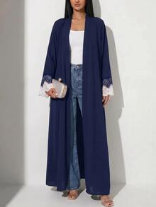 Veilorie Women's Elegant Lace Patchwork Abaya - Navy Blue - View 9