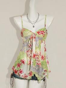 SHEIN ICON 女士绿色花卉印花吊带背心，适合度假休闲 - 彩色 - 查看 10
