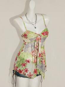 SHEIN ICON 女士绿色花卉印花吊带背心，适合度假休闲 - 彩色 - 查看 7