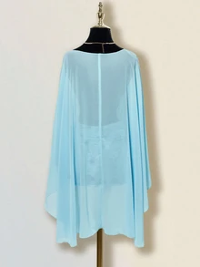 SHEIN ICON 女式蓝色宽松度假休闲披肩上衣，多穿款式，不对称领口，露背，系带 - 藍色 - 查看 4