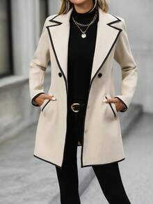 EMERY ROSE Abrigo de mujer talla grande con solapa y ribete de contraste en mezcla de lana - Beis - Ver 8