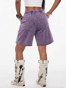 Vadaroq Women All-Season  Streetwear Sporty Athleisure Cowgirl Vintage Going Out Miami Vacation Airport Baggy Washed Elastic Waistband Charcoal Gray Shorts - Purple - View 4