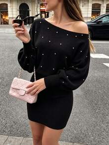 SHEIN PariChic Autumn Festival Outfits Spring, Summer, Autumn, And Winter  Fashion Rhinestone Decorated Dress - Black - View 4