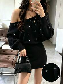 SHEIN PariChic Autumn Festival Outfits Spring, Summer, Autumn, And Winter  Fashion Rhinestone Decorated Dress - Black - View 1