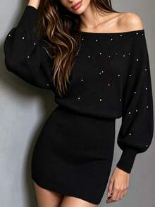 SHEIN PariChic Autumn Festival Outfits Spring, Summer, Autumn, And Winter  Fashion Rhinestone Decorated Dress - Black - View 5