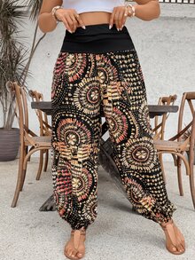 SHEIN VCAY Pantalones de talla grande con estampado de moda casual de vacaciones, cintura alta - Multicolor - Ver 5