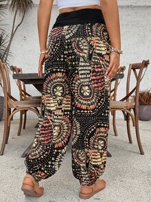 SHEIN VCAY Pantalones de talla grande con estampado de moda casual de vacaciones, cintura alta - Multicolor - Ver 2