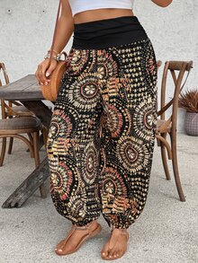 SHEIN VCAY Pantalones de talla grande con estampado de moda casual de vacaciones, cintura alta - Multicolor - Ver 6