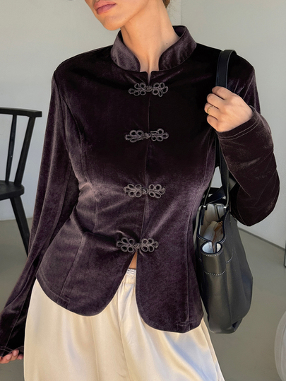 Lavishia Women's Vintage Elegant Frog Button Long Sleeve Blouse Street Style