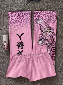 Attitoon 女款休閒低腰直筒運動長褲，虎紋印花、豹紋印花，Y2K風格 - 彩色 - 查看 6